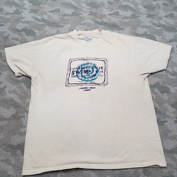 Vintage Hanes Swim Shirt Mens XL Beige Snake River - Picture 1 of 11